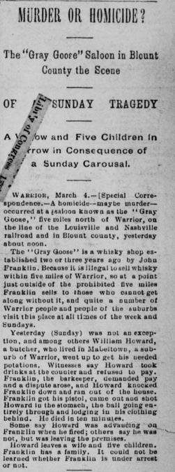 1895 newspaper account of the Gray Goose Saloon shooting