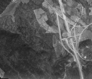 1958 aerial photo of the I-65 interchange under construction