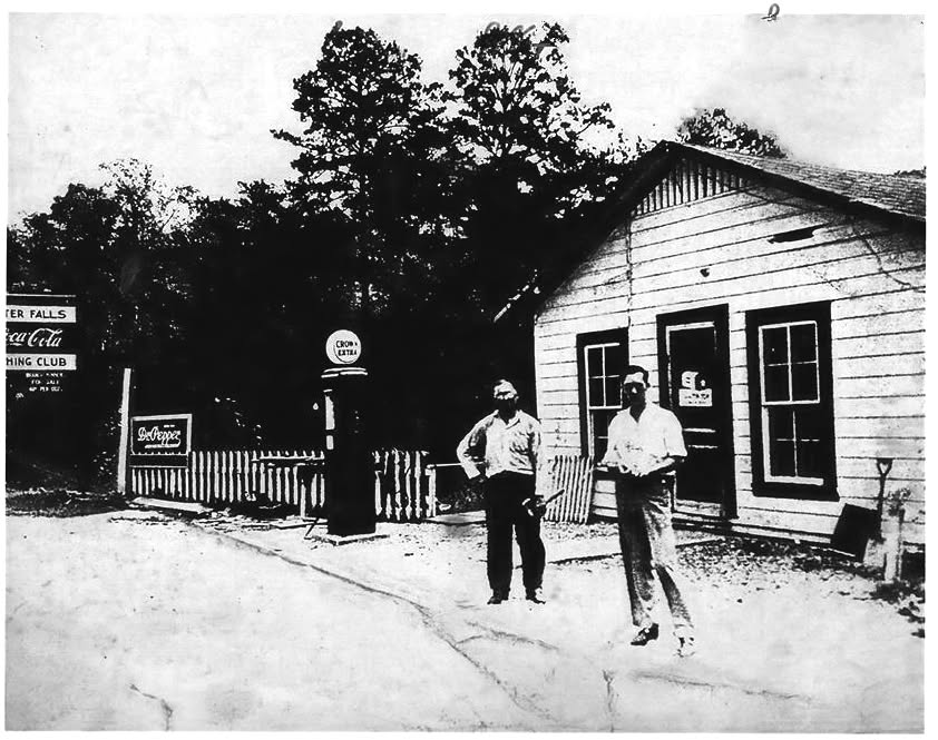 The Water Falls Swimming Club sign and store at Blue Hole, 1940s
