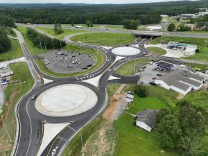 Aerial photo of the triple-roundabout interchange at I-65 Exit 284 in Hayden, Alabama