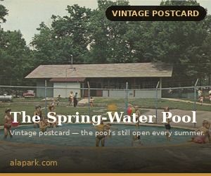 Rickwood Caverns ad — spring pool postcard (labeled), 300x250