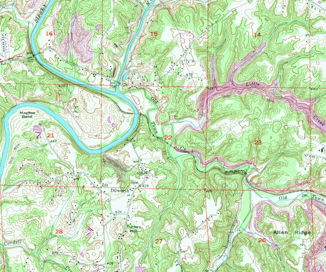 USGS Sipsey quadrangle 1949 showing the Sipsey Fork and Mulberry Fork joining and Old Town Creek entering from the east.